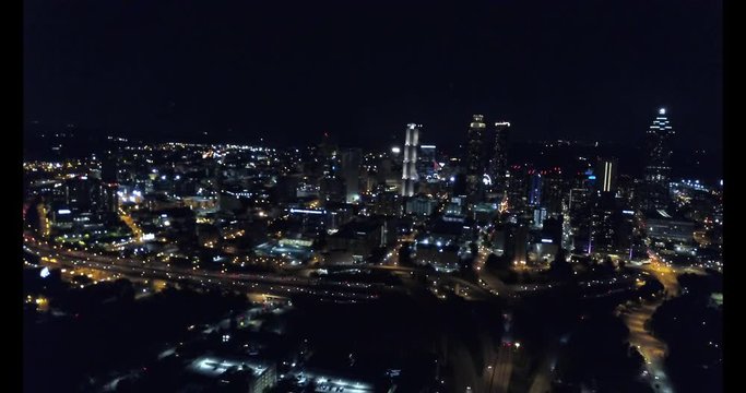 Atlanta Night Downtown Aerial Footage