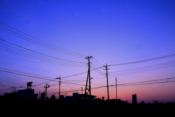 美しき夕景と電柱