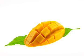 mango with leaves isolated on white background.