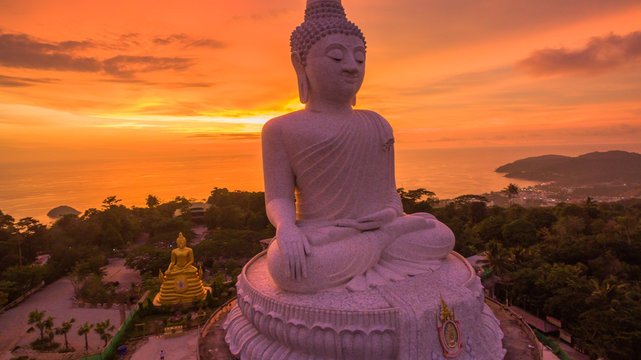 beautiful sunset behind Phuket big Buddha