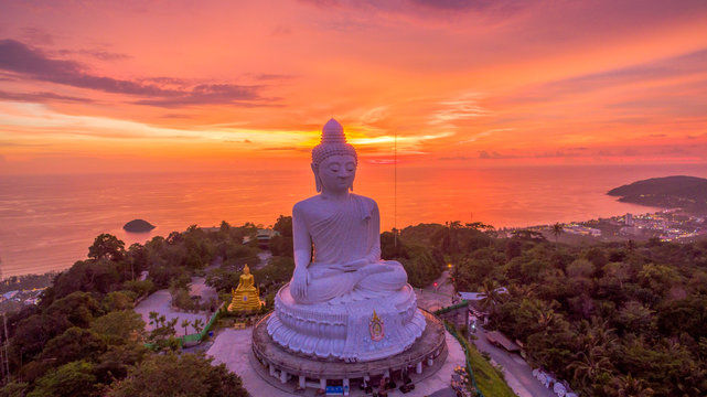 beautiful sunset behind Phuket big Buddha