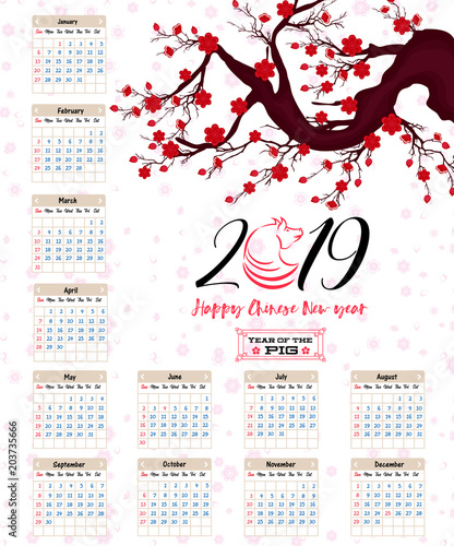 Calendar 2019 Chinese Calendar For Happy New Year 2019 Year Of The