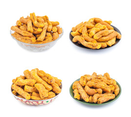 Indian Namkeen Food Collection Ganthiya Also know as Gathiya, Ghatiya isolated on white background