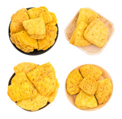 Indian Bakery Food Collection called as Khari Snack, Khari Biscuit or Jeera Khari, Indian Tea Time Snack isolated on white background