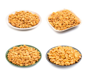 Indian Traditional Snack Food Masala Peanuts Collection Also Know as Masala Sing Masala Shing or Spicy Peanuts Coated with Spices isolated on white background