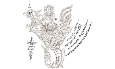 Fototapeta na wymiar Thai traditional tattoo, Thai traditional painting in temple vector