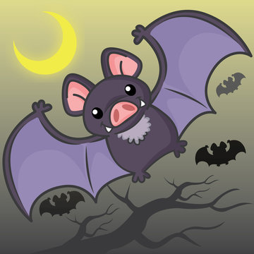 Flying bats, cute vector, cute cartoon