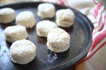A pan of Southern-style biscuits ready for the oven