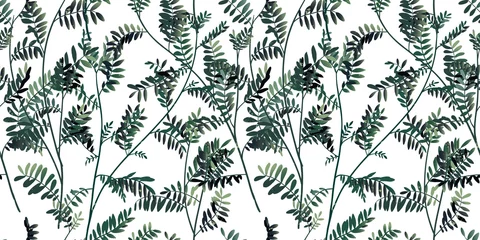 Foto op Plexiglas Seamless pattern, hand drawn green leaves, floral garden on white background © momosama