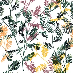 Muurstickers Seamless pattern, hand drawn colorful leaves, floral garden on white background © momosama