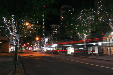 light nights on a empty street in Vancouver, Canada