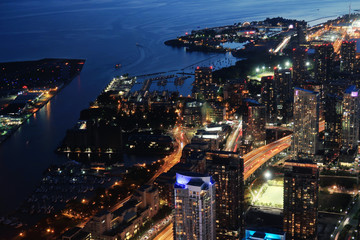 Toronto city lights viewed from the top of Toronto CN Tower