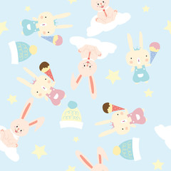 Cartoon pattern with rabbit,ice cream,hat and cloud