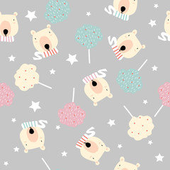 Cartoon pattern with bear,tree ans star