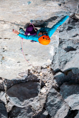 Mountaineer in helmet.