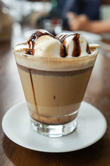 Mocha hot coffee with marshmallow and Chocolate sauce