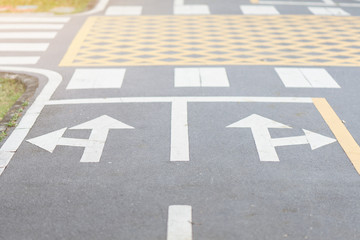 Symbols turn left and turn right with crosswalk on road