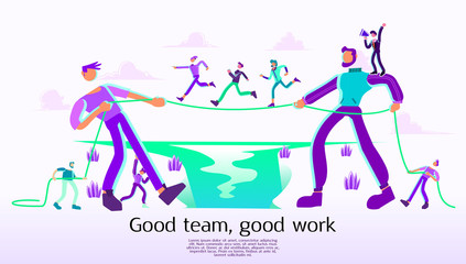 Business concept of vector illustration, Peoples helping each other to cross a river, good team good work, work together as team, company and start up, hand to hand, work with team illustration