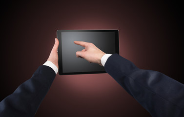 Hand using tablet with no concept and empty space
