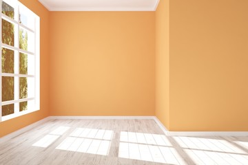 Orange empty room. Scandinavian interior design. 3D illustration