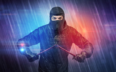 Burglar in action with colorful concept.
