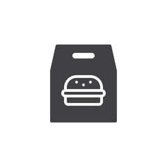 Burger paper bag vector icon. filled flat sign for mobile concept and web design. Take away fast food simple solid icon. Symbol, logo illustration. Pixel perfect vector graphics