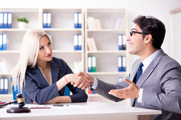 Lawyer discussing legal case with client