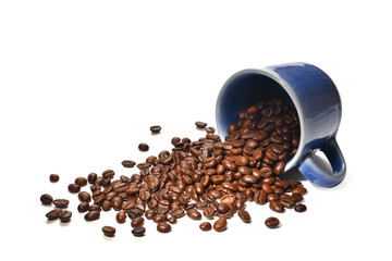 Coffee beans in coffee cup isolated on white background