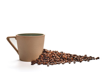 Coffee beans in coffee cup isolated on white