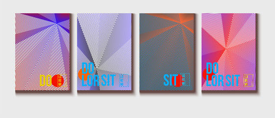 Neon Halftone Covers Set. Trendy Blend Lines Corporate Identity. Futuristic Posters, Geometric Business Backgrounds. Halftone Minimal Presentation Covers. Neon Colored Iridescent Print Design.