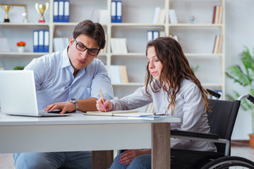 Disabled student studying and preparing for college exams
