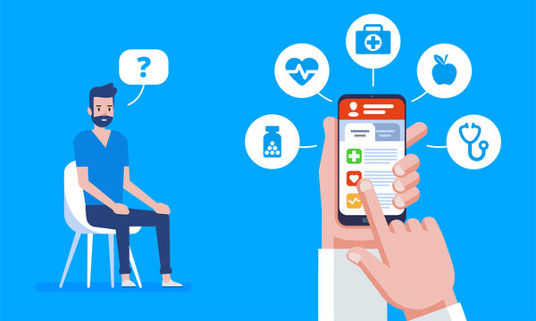 Online medicine. Doctor online concept with icons set. Doctor's appointment.