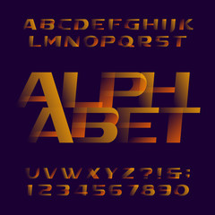 Abstract modern alphabet typeface. Oblique wide type letters and numbers. Vector font for your design.