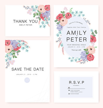 Elegant Wedding invitation card with flower watercolor theme
