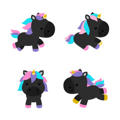 Little unicorns in modern flat style isolated on white background.