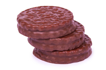 Chocolate cookies with cream isolated on white background