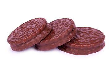 Chocolate cookies with cream isolated on white background