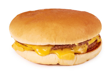 Fresh tasty burger with cheese isolated on white background. Fast food Cheeseburger