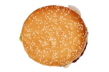 Fresh tasty burger with cheese isolated on white background. Fast food Cheeseburger