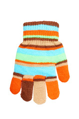 Kid knitted gloves, isolated on white background