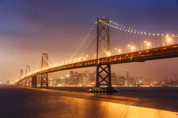 Fotobehang San Francisco Bay Bridge & 39 s nachts © Beboy