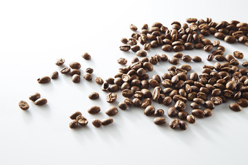 Roasted coffee beans on the table..