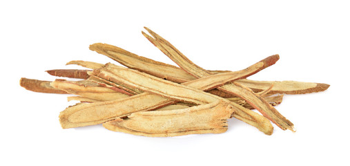 Slice Licorice roots on white background