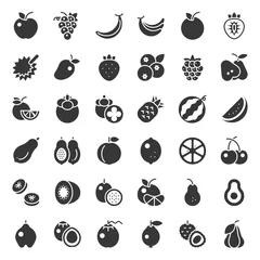 Fotobehang Cute fruit solid icon set, such as orange, kiwi, coconut, banana, papaya, peach, tropical fruits © lukpedclub