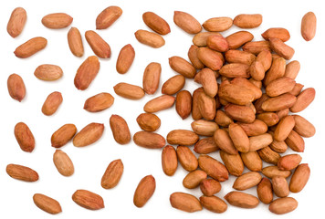 Peanuts isolated on white background, top view