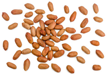 Peanuts isolated on white background, top view