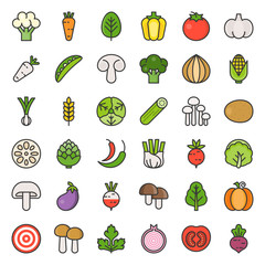 Cute vegetable and mushroom, filled outline icon