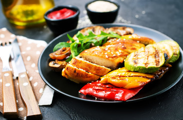 chicken meat with grilled vegetables
