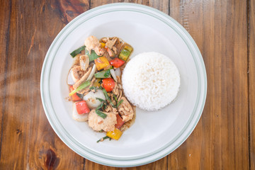Fried Stir chicken with black pepper , Thai food