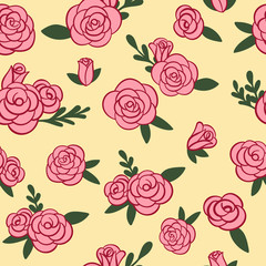 Pink and yellow Rose Garden seamless background. Spring Roses. Perfect for wallpaper, scrapbooking,